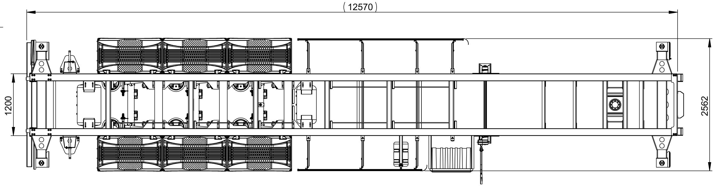Desenho técnico do Porta-Container, vista superior com cotas